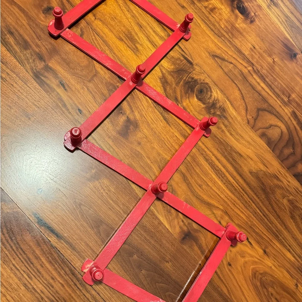Vintage Red Wooden Accordion Wall 10 Peg Rack Hanger Cottage